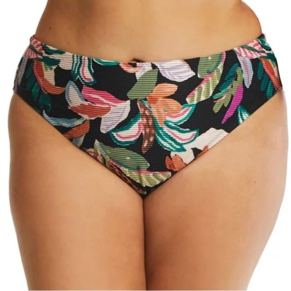 New Time and Tru Women's High Leg Black Floral Swim Bikini Bottoms 3X